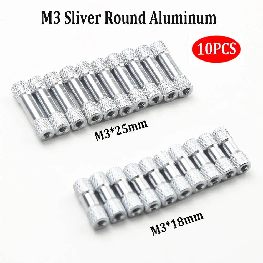 10-Pack Silver Aluminum Round Standoff Spacer Rods - M3 Sizes