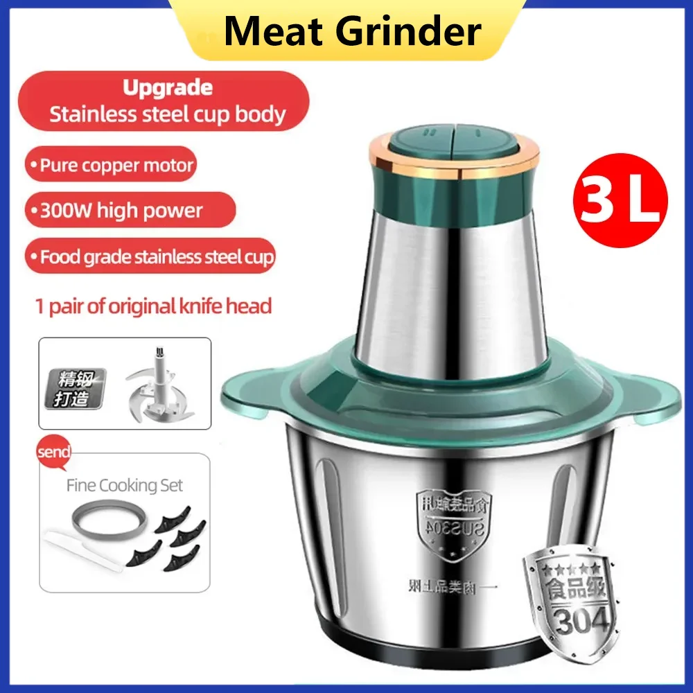 3L Portable Household Meat Mincer Grinder Vegetable Food Processor Chopper Kitchen Multifunction Stainless Steel Slicer Machine 1