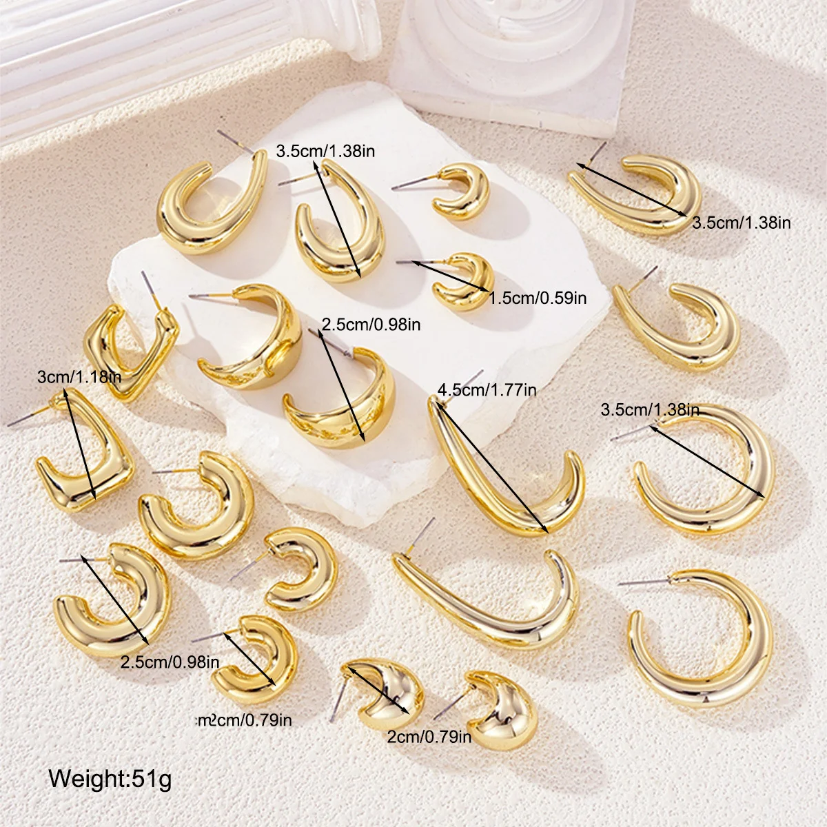 20 Pcs/Set New C-shaped Lightweight Earring Set for Women Vintage Elegant Teardrop Stud Earrings Daily Wear Jewelry Gifts 2025