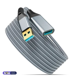 Durable Braided USB 3.0 Extension Cable - Type A Male to Female - Fast Data Transfer - 0.5m (Grey)
