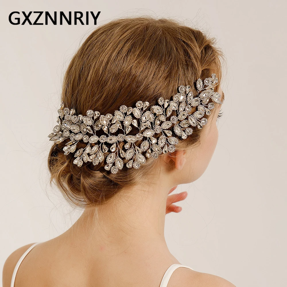 Luxury Crystal Leaf Vine Headbands for Women Bride Wedding Hair Accessories Bridal Hairband Rhinestone Headpiece Jewelry Gifts