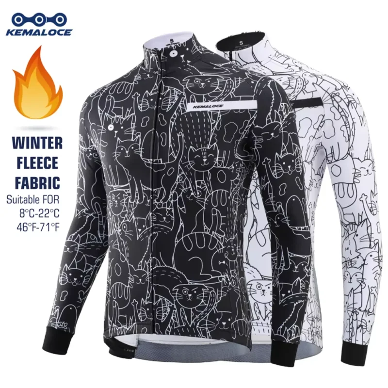 Cycling Clothes Men Autumn Winter Windproof Wool Long Sleeve Cycling Pants Cartoon Fleece Bike Ride Equipment