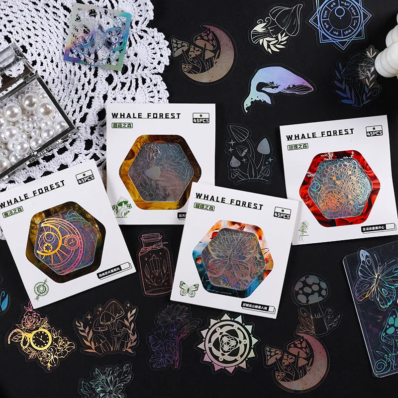 

45 шт. водонепроницаемые волшебные наклейки с животными, цветами, грибами, декоративные наклейки для коллажа, скрапбукинга, «сделай сам», подарок для журнала