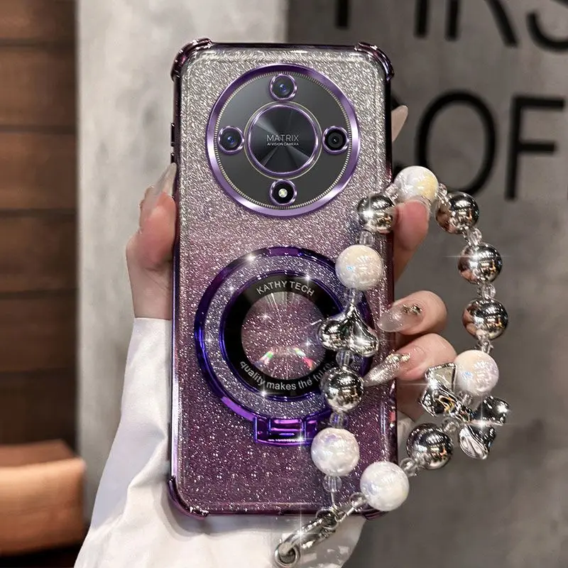 Glitter Shockproof Phone Case with Stand Holder and Luxury Bracelet Silicon Cover