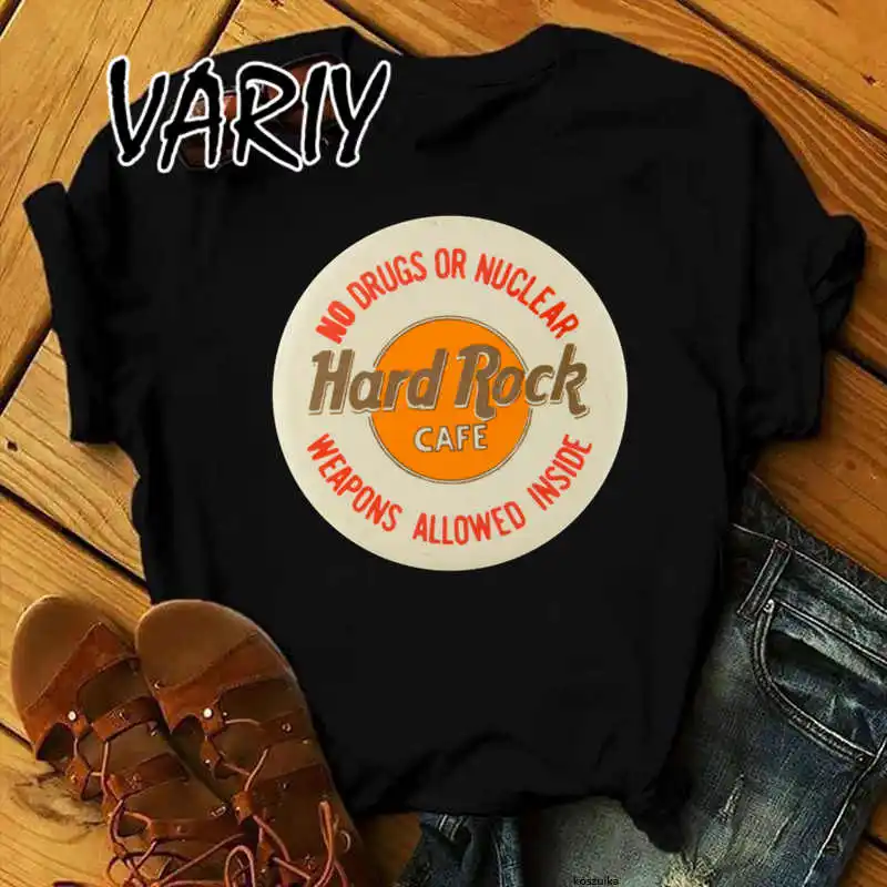 

Women's Hard Rock Cafe Letter Print T Shirt Summer Short Sleeve Casual Kawaii Tshirt Harajuku Tops Grunge Graphic Tees drop,ship