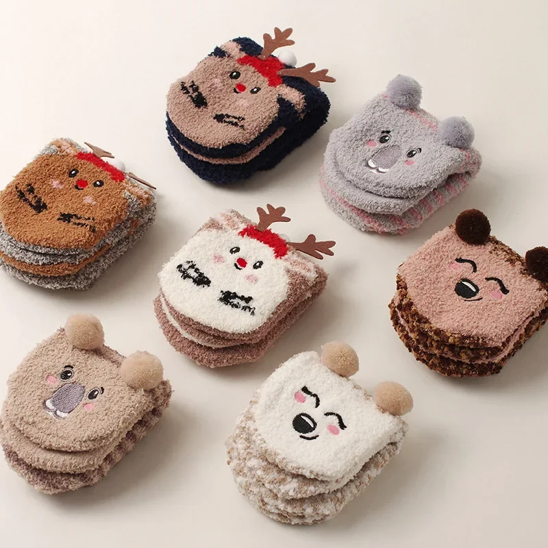 Cute Cartoon Women Girls Fluffy Bed Socks Xmas Gift Anti slip Winter Thick Warm Slipper Coral Fleece Socks Indoor Floor Hosiery 3