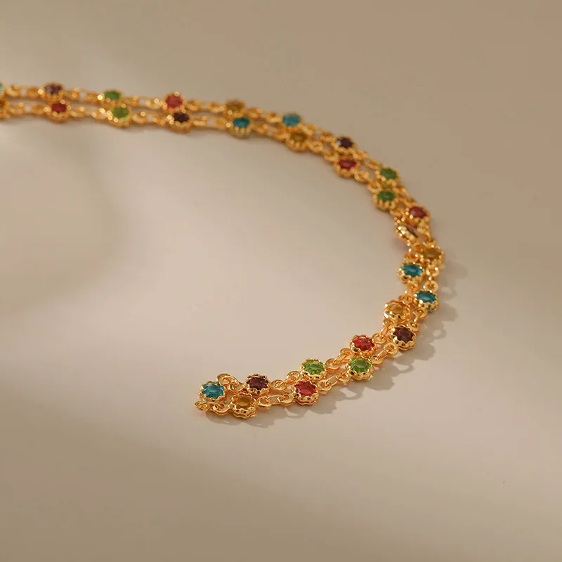 Delicate Crystal Necklace Bohemian Colorful Bead Chain Choker Necklace for Women Elegant Clavicle Chain Wendding Party Jewelry