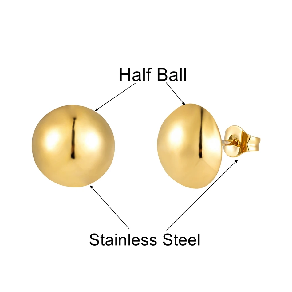 12 Pairs Pack Minimalist Half Ball Earrings for Women Men Teen Golden Stainless Steel Ear Stud Set Waterproof Jewelry Wholesale 4