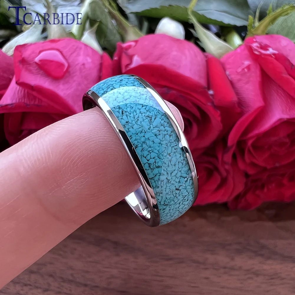 4MM 6MM 8MM Multicolor Turquoise Ring Men Women Beautiful Tungsten Engagement Wedding Band Domed Polished Finish Comfort Fit