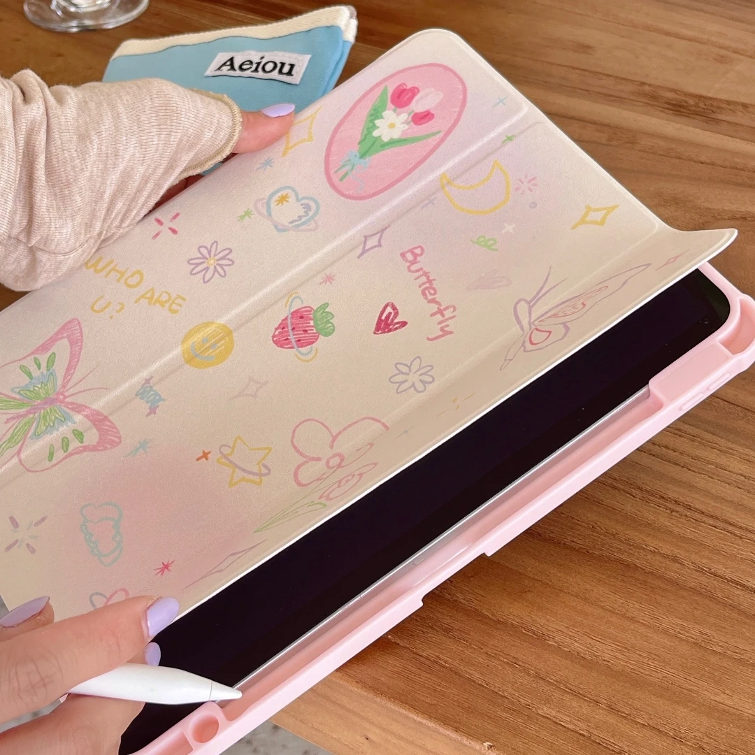 Tulip Butterfly Case With Pencil Holder for iPad