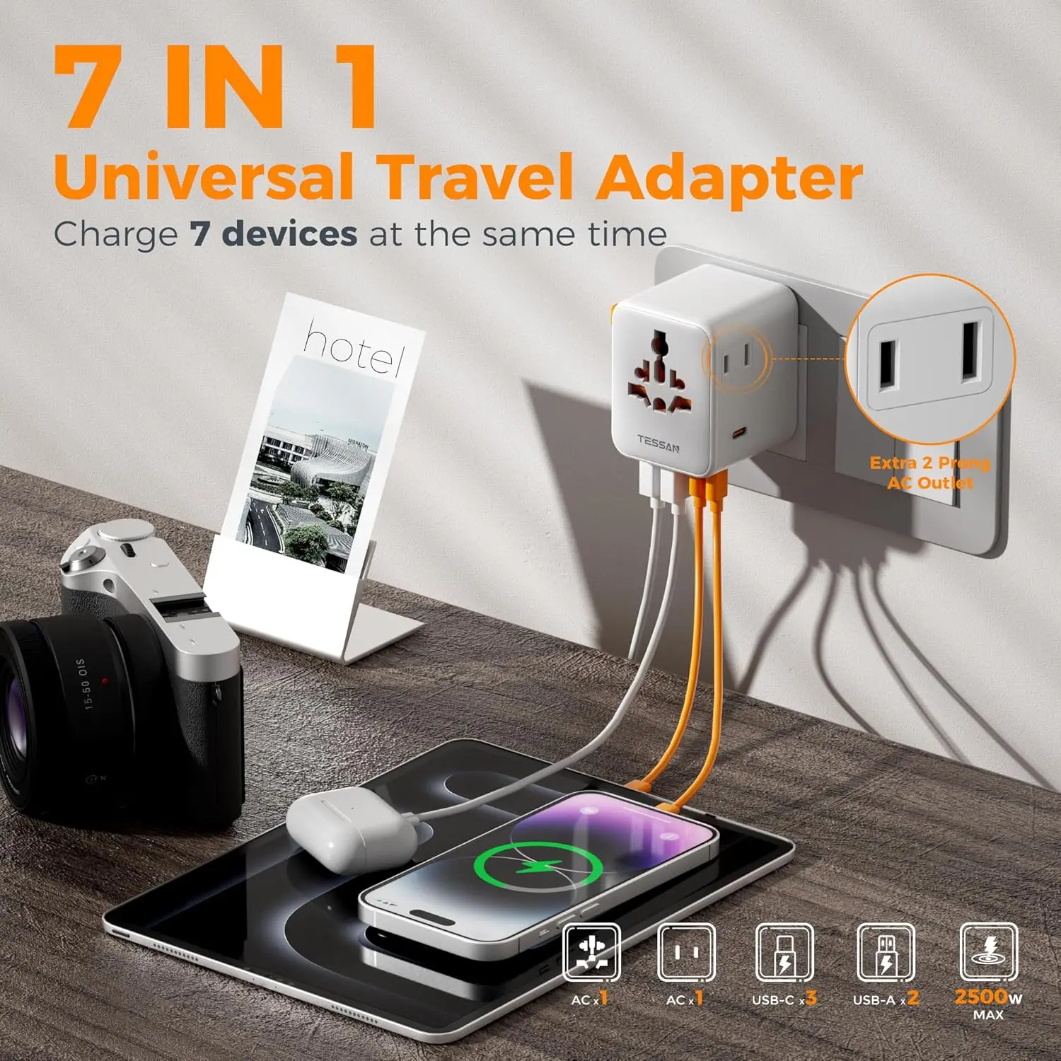 TESSAN 65W GaN Compact Travel Adapter with Multiple USB Ports