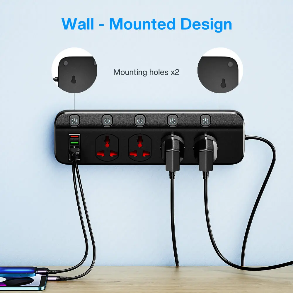 Rede Filtro Power Strip 2500w com Soquete Universal Múltiplo Usb e Swich ue Eua Reino Unido Plug Soquete Extensão Cabo para Casa - Image 3