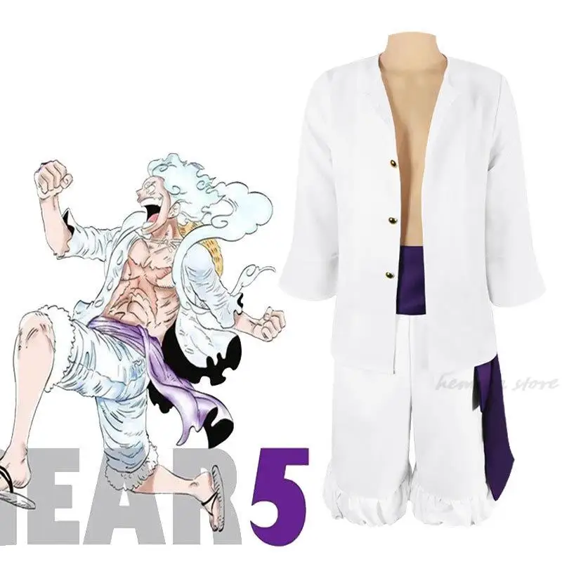 Anime Straw Hat Boy Luffy Cosplay Costume Gear 5 Nika Luffy Cosplay Clothes Kimono Set Christmas Halloween Adult Suit with wig images - 6