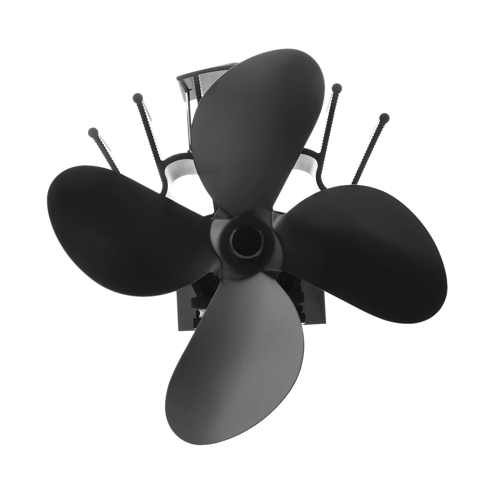 

4 Blades Stove Fan With Thermometer Black Fireplace Fan Powerless Low Noise Home Fireplace Fan Efficient Heat Distribution