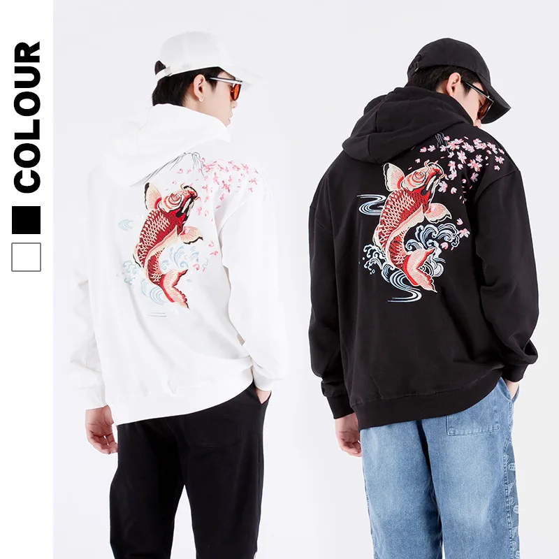 

Chinese Style Embroidered Carp Cotton Loose National Style Ins Plush Hooded Sweater Large Men's China-Chic Hooded Hoodies Coats