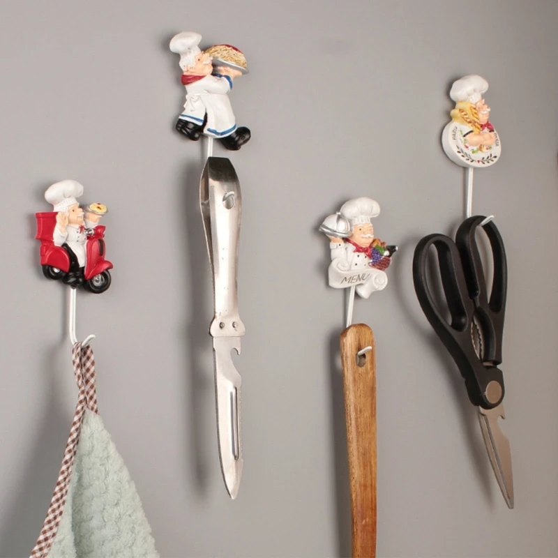 Resin Hooks 3D Cartoon Chef Tools Hooks Waterproof Bathroom Kitchen Hook Hole-free Wall Decorative