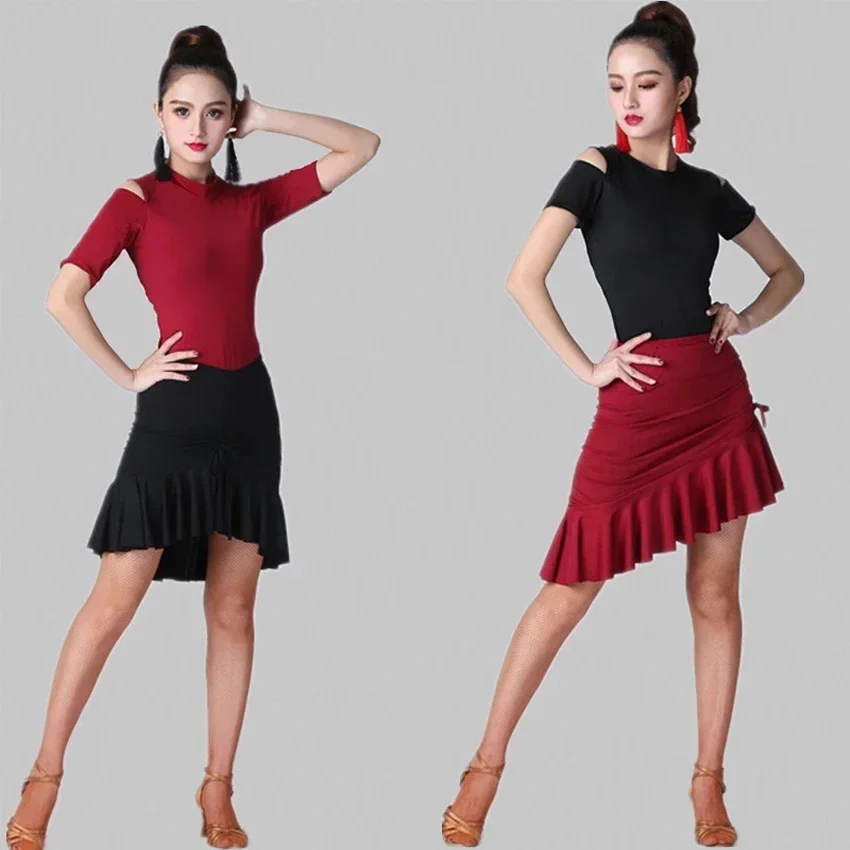 Dance Dress Leopard Print Women Classic Latin Dance Costumes Asymmetrical Ruffle Mermaid Skirt Lady Salsa Chacha Tango Rumba Dress