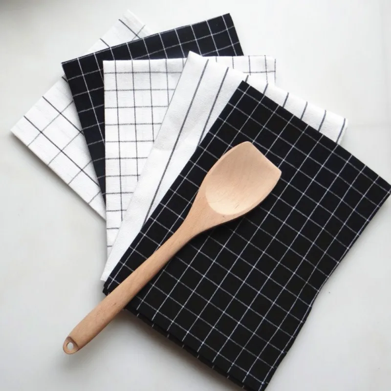 면 테이블 냅킨 주방 수건 접시 청소 천, 티 타올, 내구성 인쇄, 40x60cm 순면 스트라이프 격자 무늬, 2 개