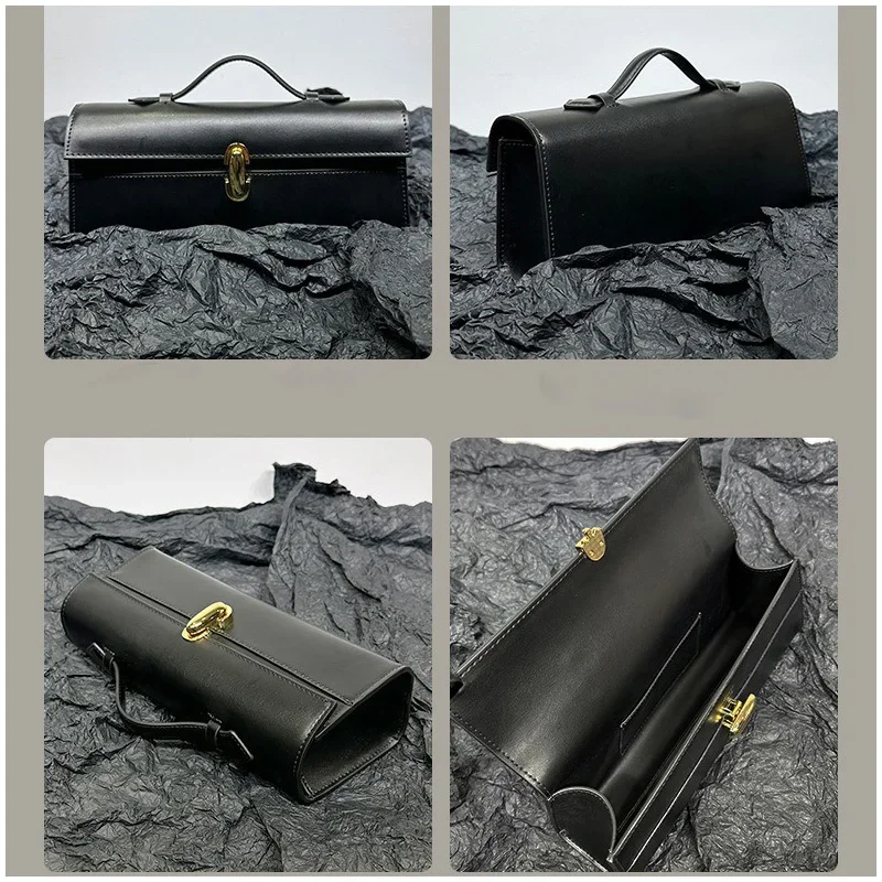 Savette Brand Genuine Leather Tote Women's Simple Handbag Small Square Bag Baguette Bags High Quality Savette Symmetry Slim Bag 3