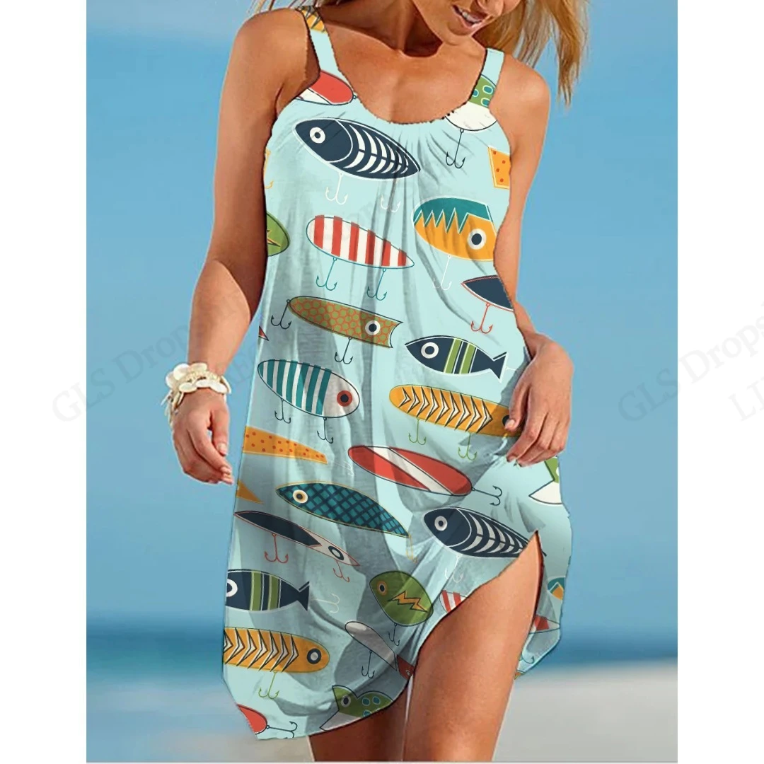 Elegant Sleeveless Mini Dress - Summer Beach Bohemian Sea Turtle Print