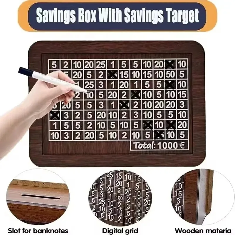 Salvadanaio in legno, una banca con * controllabili, scatola di risparmio in stile retrò, salvadanaio riutilizzabile con * di risparmio e * controllabili * come regalo di Halloween e Natale
