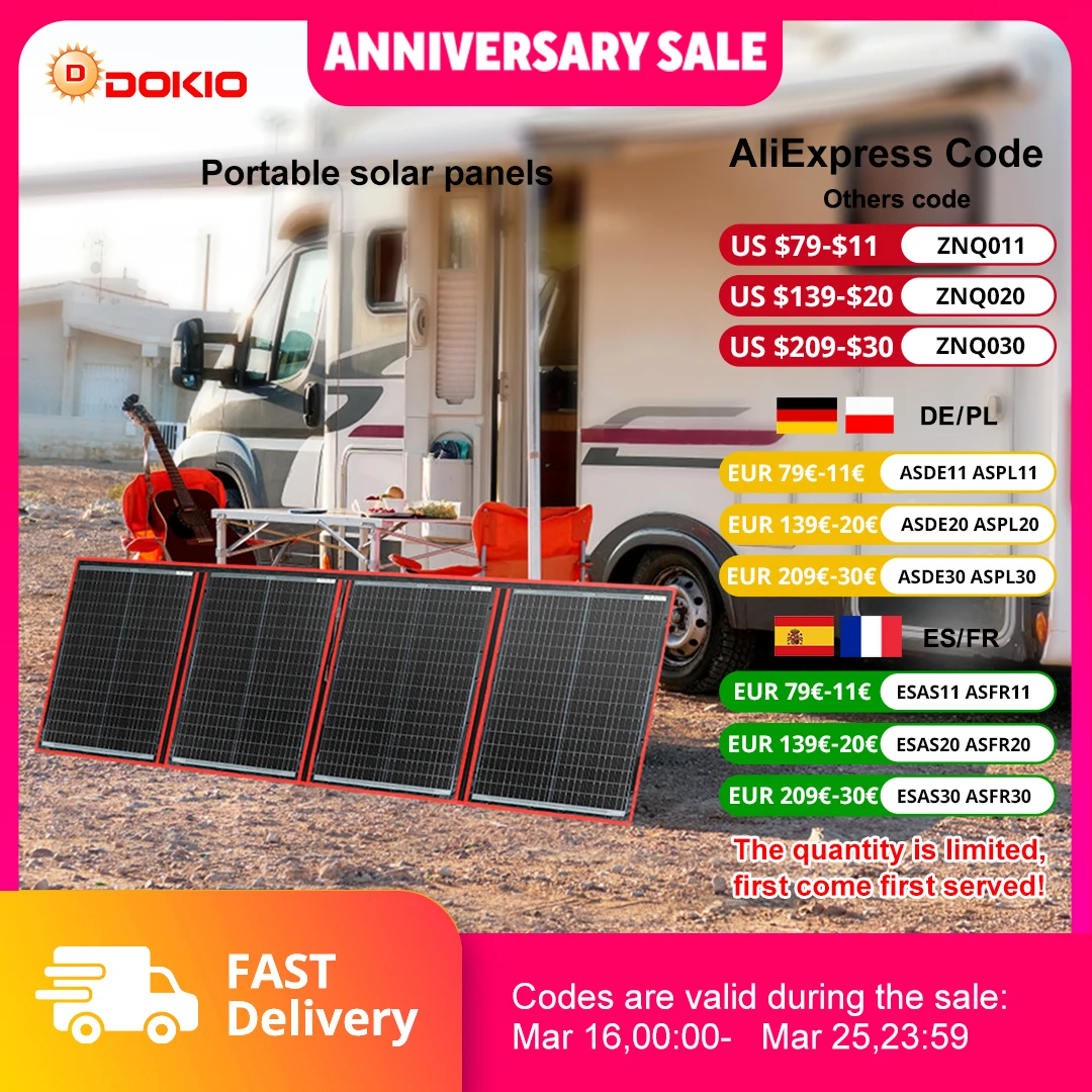 Dokio 160W Portable Foldable Solar Panel with 12V Controller Flexible Solar Panel for Family Camping Trip