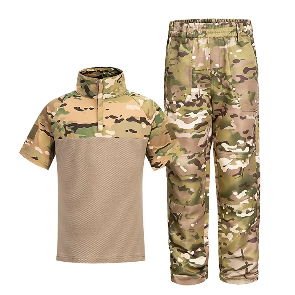 Children's Camo Training Clothes Short Suit Kids Police Cosplay Costume for Kids Boy Girl Outdoor CS Field Camping Military Combat