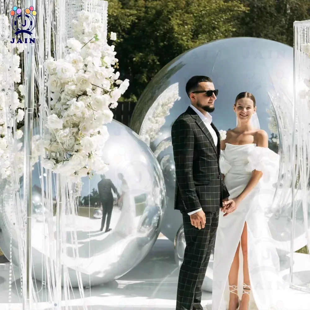 Large Sealed Colorful Sphere Inflatable Mirror Ball, Silver Hanging Reflective Mirror Balloon, Wedding Event Decor