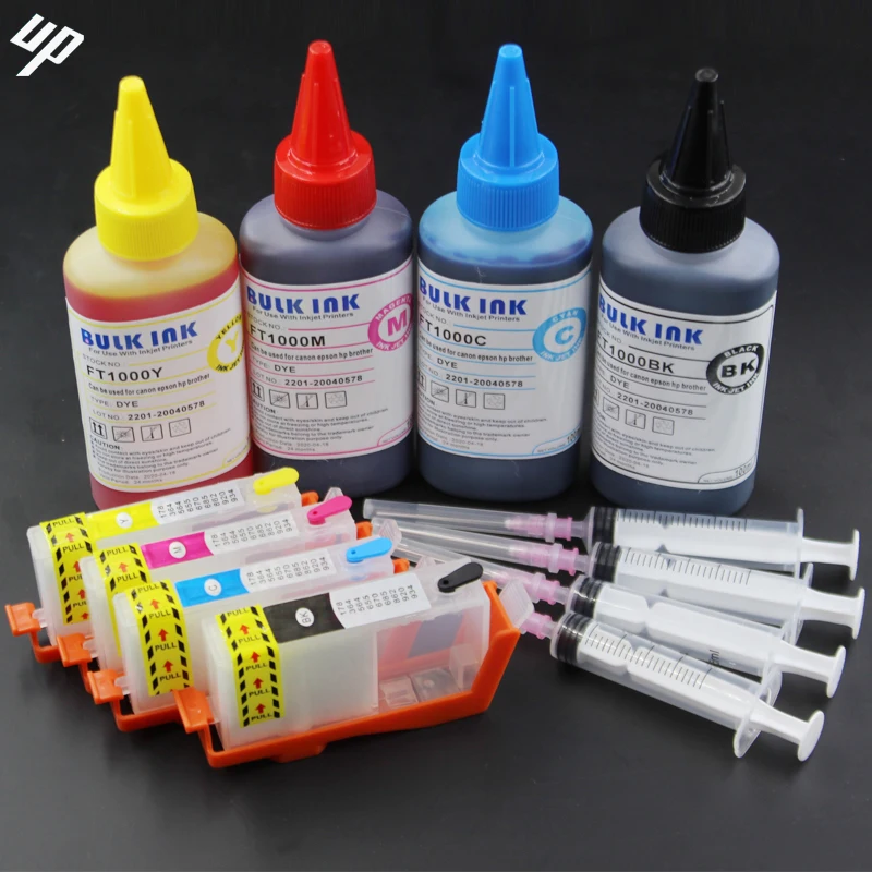 UP עבור מחסנית דיו נטענת HP903 902 עם שבב קבוע עבור מדפסת HP pro 6950 6951 6954 6956 Pro 6960 6970 דיו נטען בנפח 4X100ML