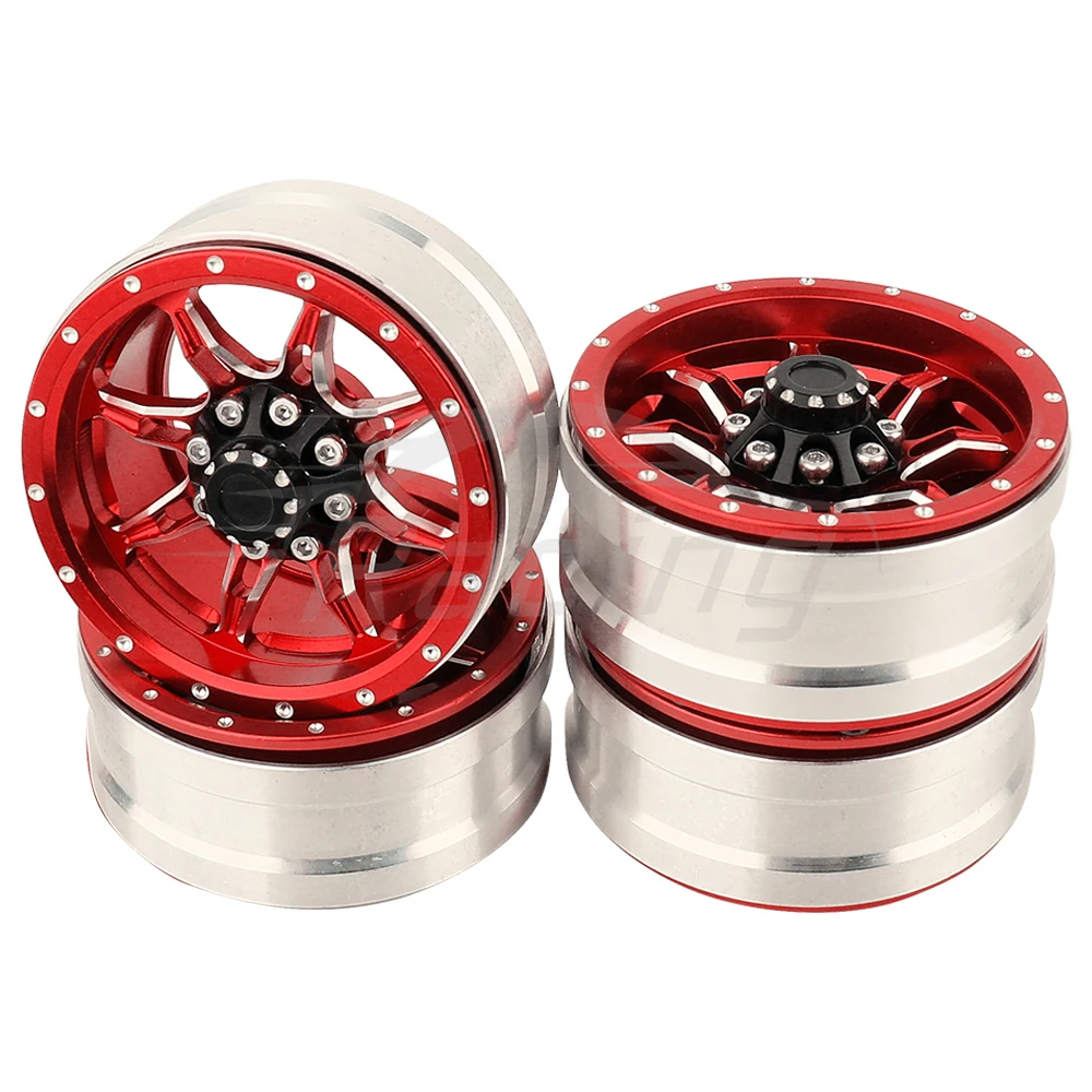 TREAL 1.9" Beadlock Wheel Rims (4pcs) For Axial SCX10 III, SCX10 II, TRX-4 RC Crawler - Type M Red Aluminum