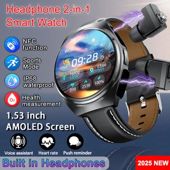 2025 Nuovo Uomo Astuto Della Vigilanza TWS Auricolare Due In Uno Senza Fili Bluetooth Doppio Auricolari Chiamata Monitor di Salute Sport Tracker NFC Smartwatch