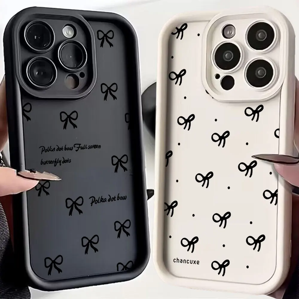 Elegant Black Luxury Bow Knot Phone Case - Stylish Matte Finish Back Cover