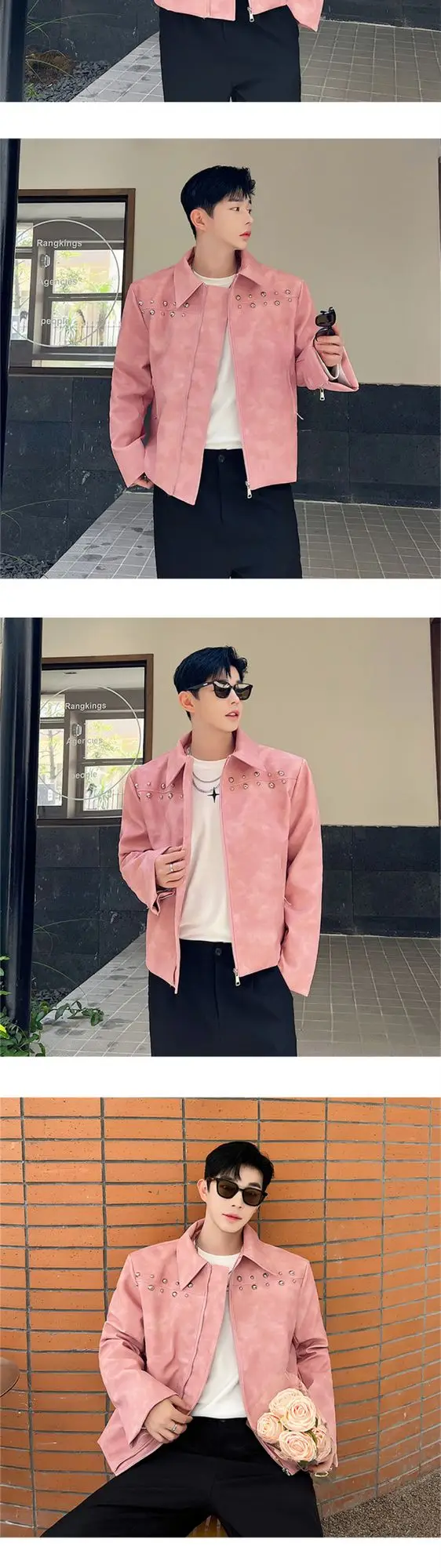 Description Picture 4 of itemNOYMEI Fashionable Pink Trendy 2024 New Spring Men's Jacket Laepl Zipper Metal Decoration Niche Male Coat Korean Style WA2493