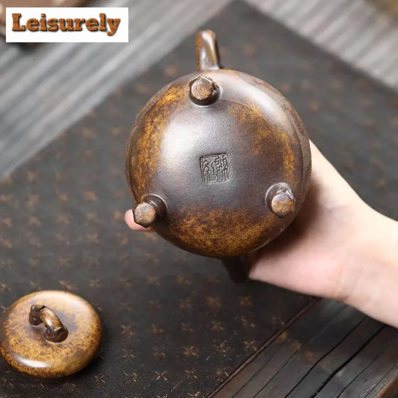 300ml Yixing Purple Clay Teapots Handmade Tripodia Furnace Tripod Pot Raw Ore Wood-fired Porcelain Mud Kettle Zisha Tea Set Gift