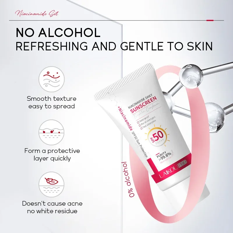 LAIKOU Niacinamide Sunscreen Facial Body Solar Sun Blocker SPF50+ Refreshing Waterproof UV Concealer Moisturizing Brightening