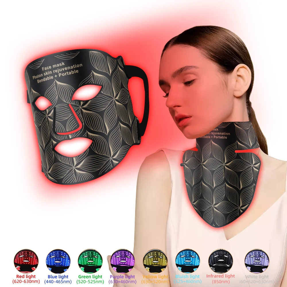 Face Neck Silicone LED Facial Mask 8 color Near-infrared Red Light Photon Therapy Facial Beauty Mask Skin Brighten Skin Care