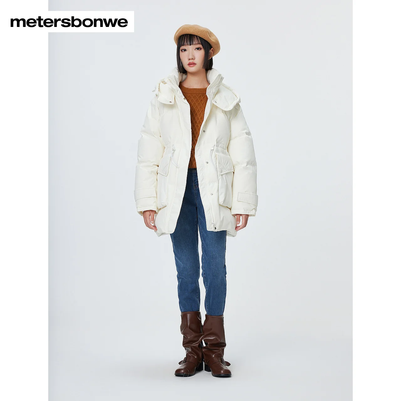 Metersbonwe Long Hooded Down Jacket Women Winter Parker Coat Ladies 2023 New Fashion Warm Jackets Casual White Outerwear