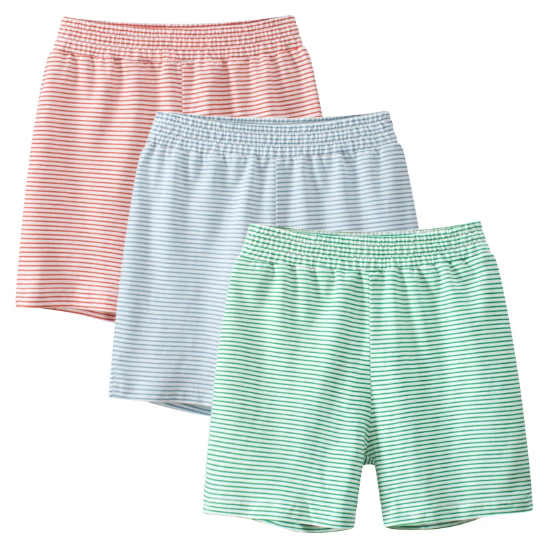 Summer New Pinstripe Print Shorts for Boys Elastic Waist Short Pants Children's Clothing Beach Sports Cotton Kids Outfit