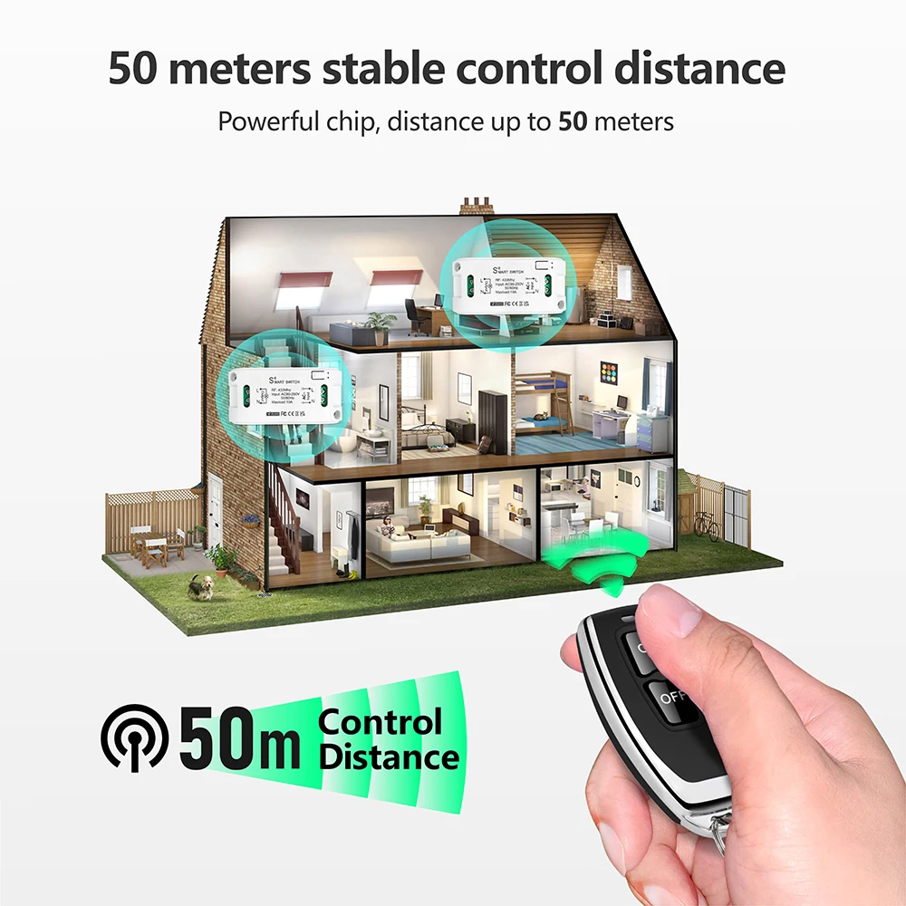 범용 무선 원격 제어 스위치 AC 110V 220V 10A RF433MHz 미니 릴레이 수신기, 50 미터 송신기, 램프 팬 ON/OFF 용