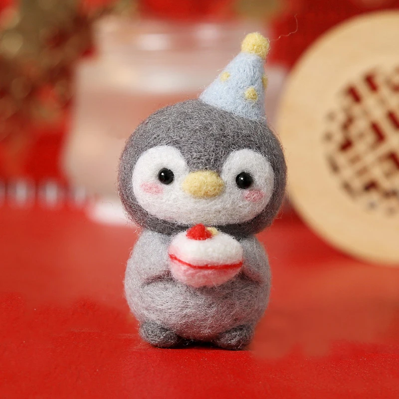 Wool Felt Poking Art Material Kit Cute Penguin Felt Diy Needle Poke Pendant Crafts Material Bag For Beginners Handmade Gift