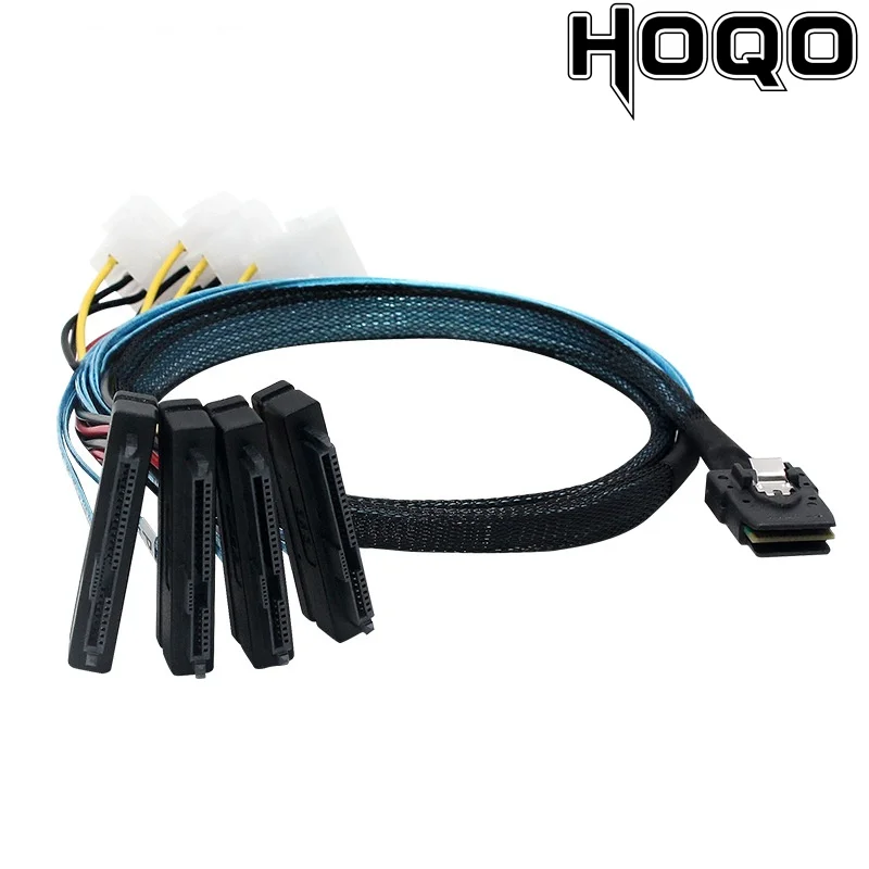 Mini SAS SFF-8087 to 4 SFF-8482+ large 4 PIN power sas hard disk data cable SFF-8087 Host To 4 SAS 29Pin SFF8482 cable sas cable sas hard disk drive sff 8482 29pin male to female extension cable 0 5m