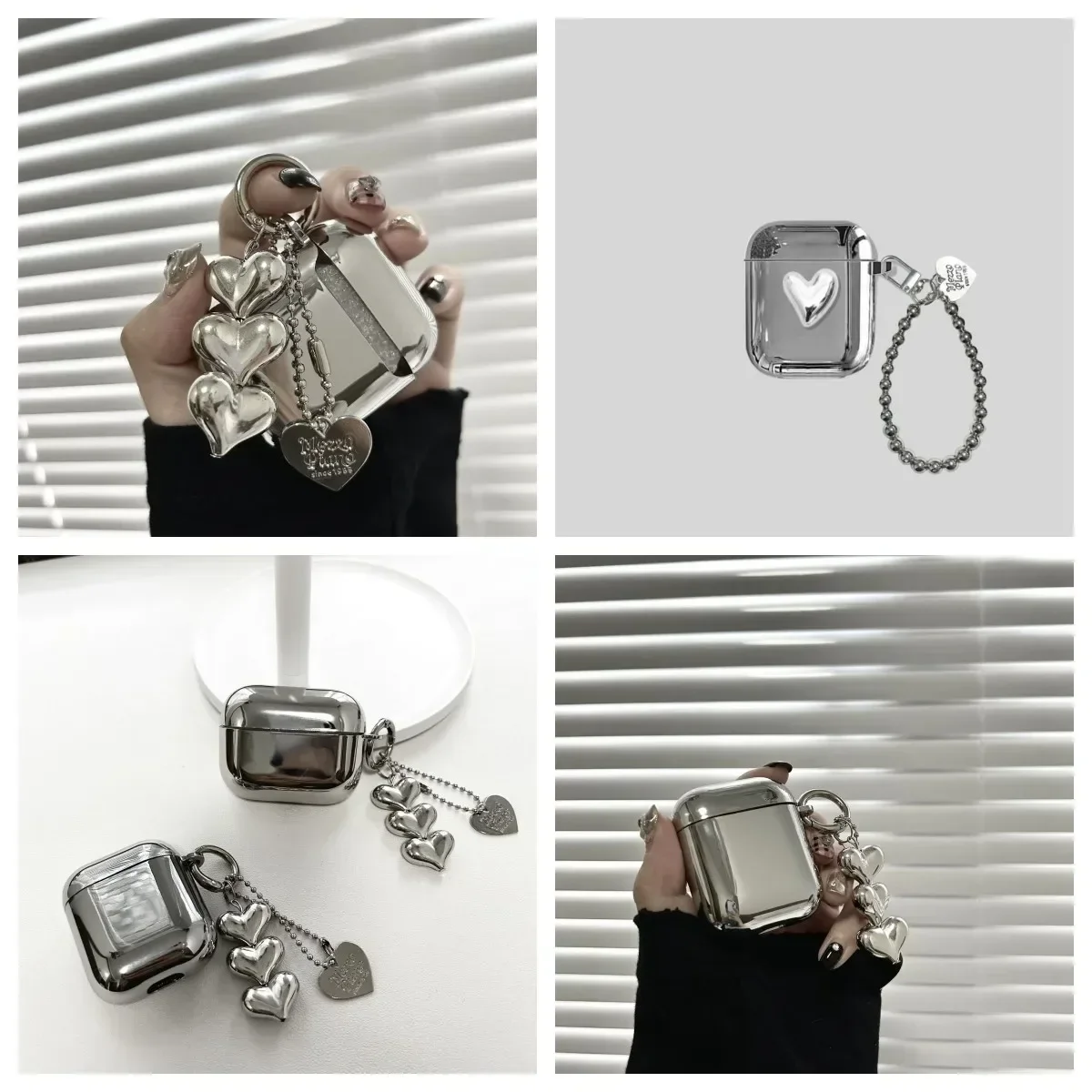 Custodia per auricolari in argento elettrolitico di lusso per Apple Airpods Pro2 custodia per AirPods 1 2 3 Cover Simple Abstract Heart portachiavi Shell