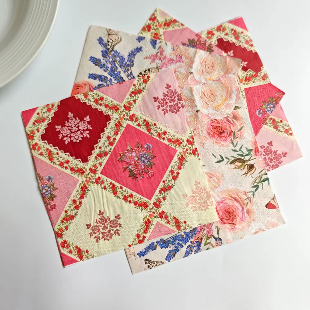 Colourful Napkins Printed Square Paper Napkins Restaurant Floral Facial Tissue Hotel Wedding Table Setting Pure Wood Pulp Paper