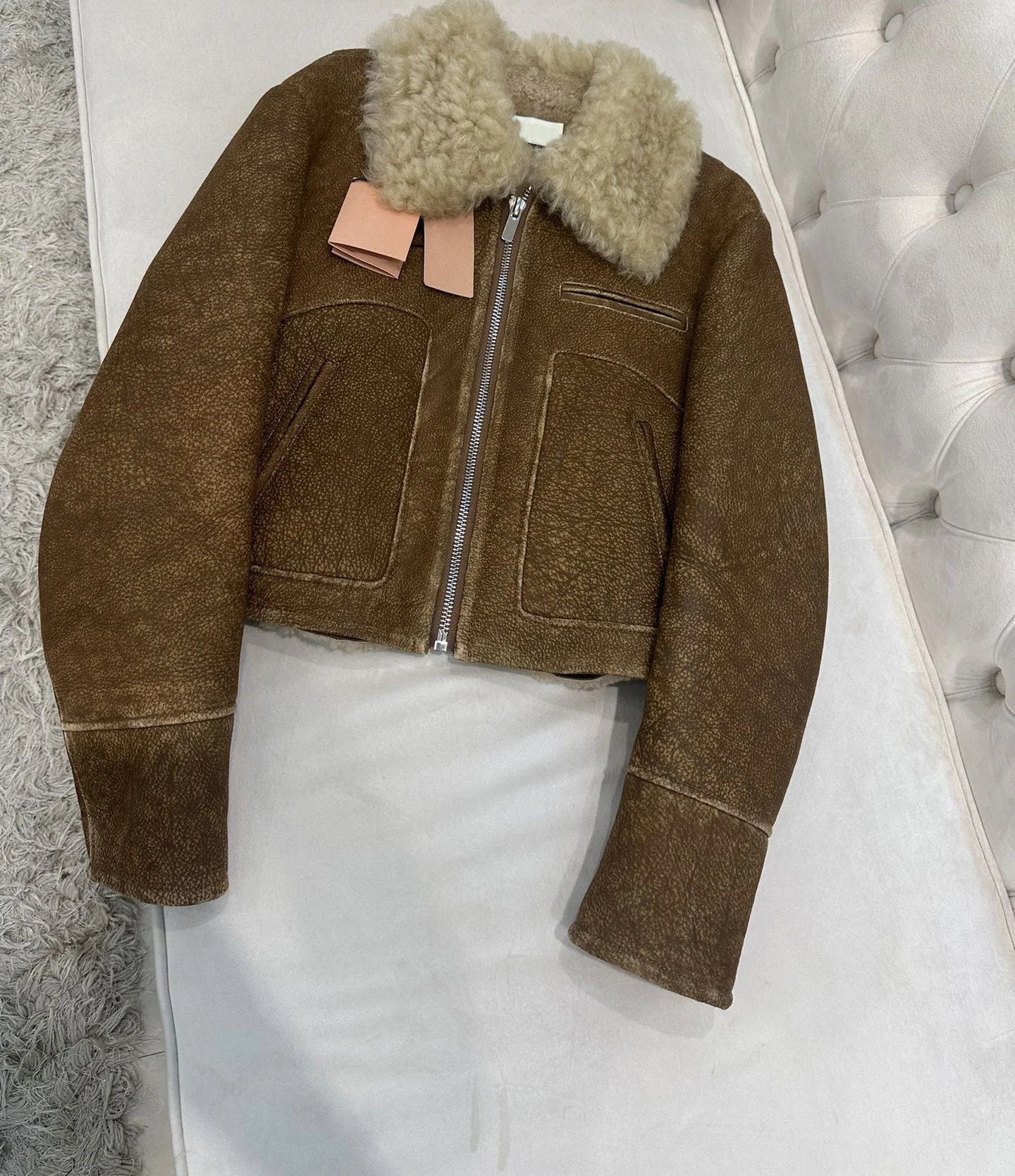 

2023 Autumn and winter new, top Maillard wind hand grinding process to make old motorcycle small coat,