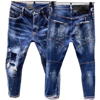 Chareiharper t121 raggy paint-spruced Stretch jeans for men Skinny blue panhandle pants 1