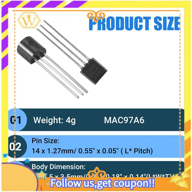 Latest-15 Pcs MAC97A6 97A6 Bi-Directional Triac Thyristor 600V 1A