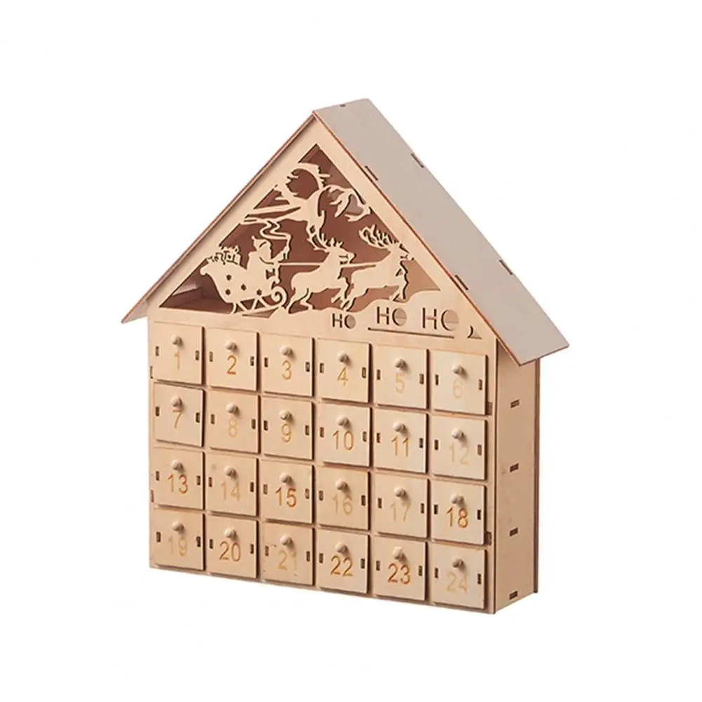 【Worldwide Delivery】 Christmas Advent Calendar Wooden 24 Empty Drawers House Shape Countdown Calendar Rustic Christmas Calendar With Numbered Doors