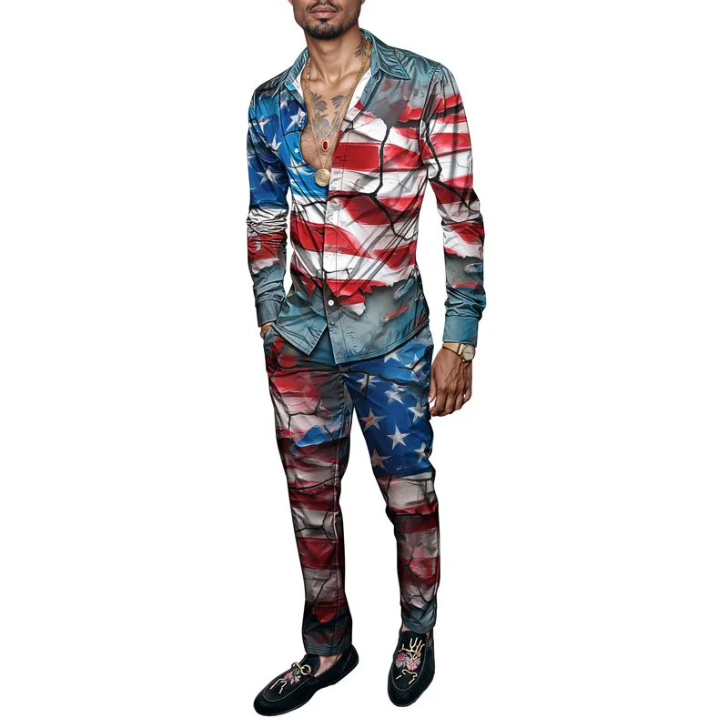 2025 Spring/Summer Men's Shirt Set Brand Printed Fashionable Simple Men's Luxury Long Sleeve Set Breathable Loose Fashion_voghion.com