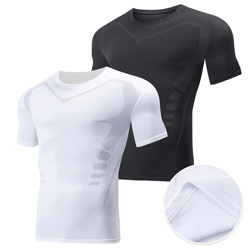 2/1 Piece Men's Printing Fashion Short Sleeve Teenagers Leisure Sports Slim Top Comfortable Compression Shirt Running Fitness T