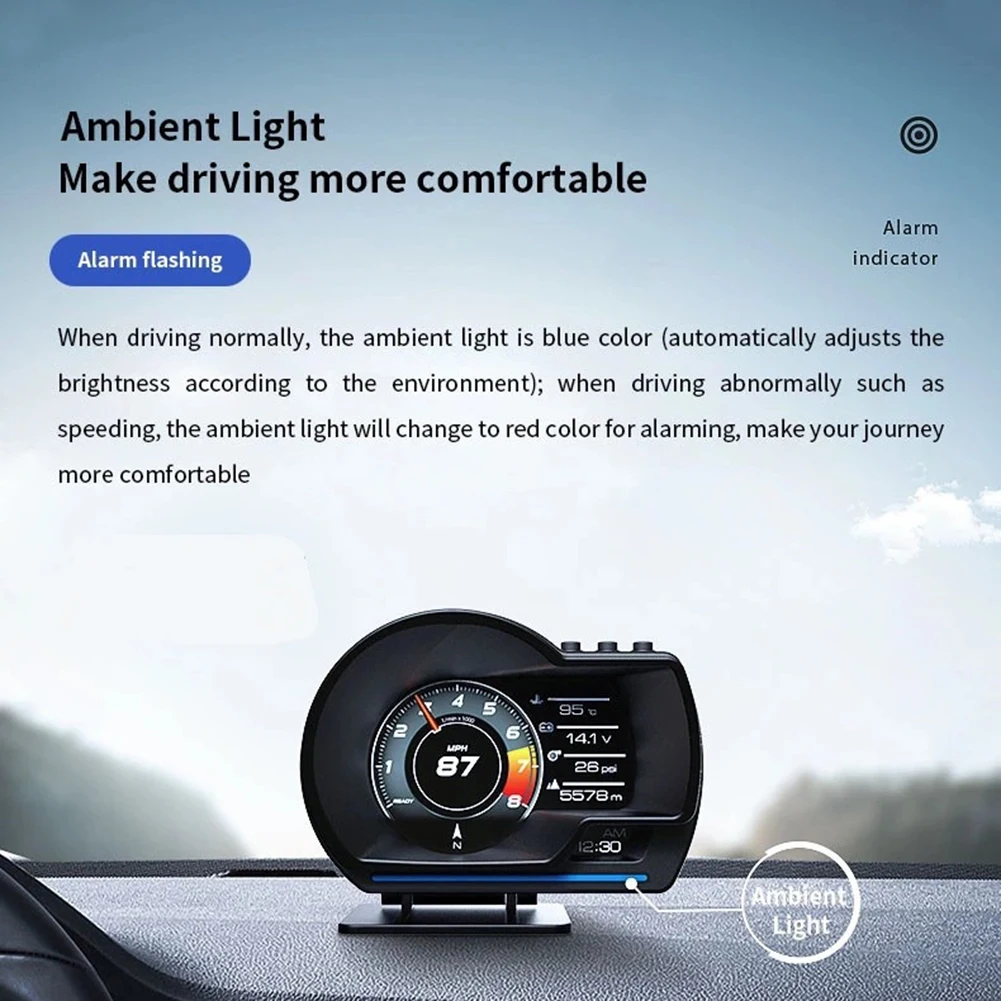 

Head Up Display 12V Auto Display OBD+GPS Smart Car HUD Gauge Digital Odometer Security Alarm Water Oil Temp RPM Alarms